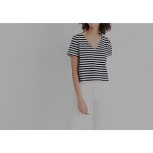 Madewell Breton Striped V-Neck Boxy Tee Navy Size M Classic Nautical Preppy